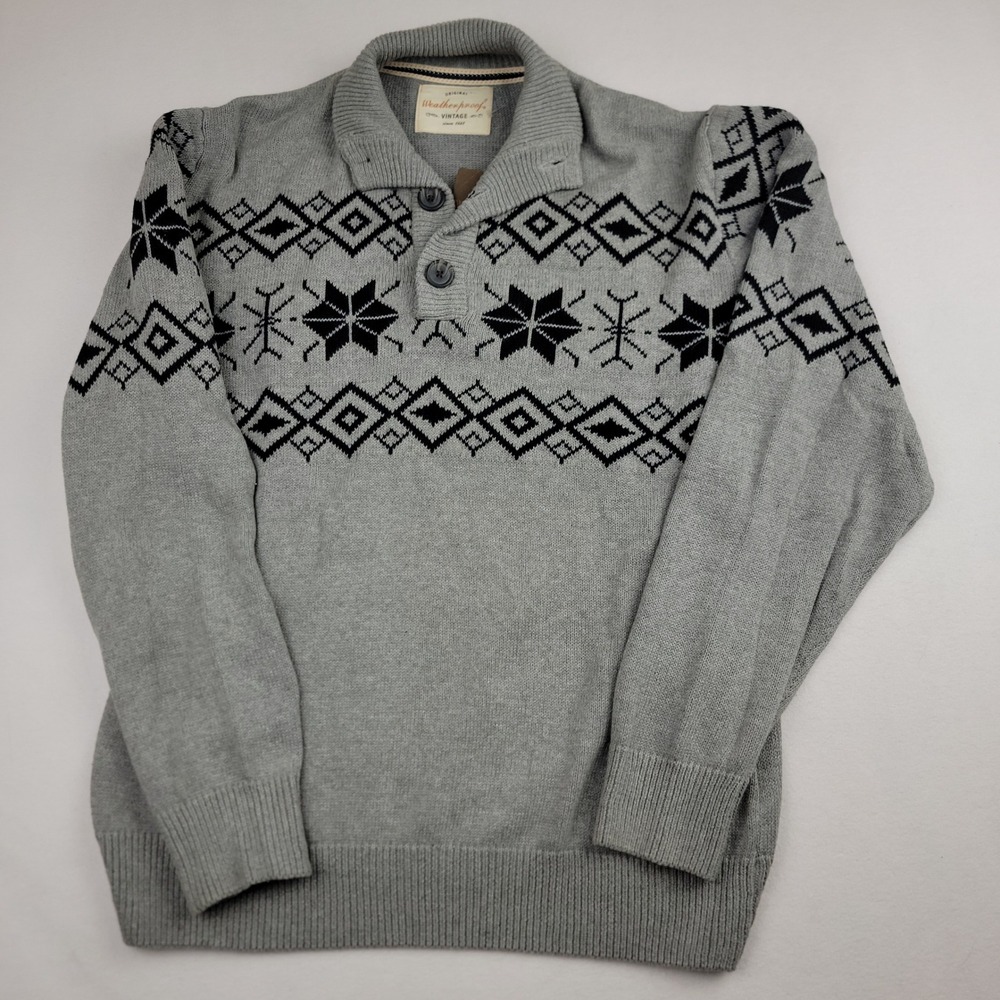 Weatherproof Vintage Mens Gray Fair Isle Snowflake Shawl Collar Sweater L NEW